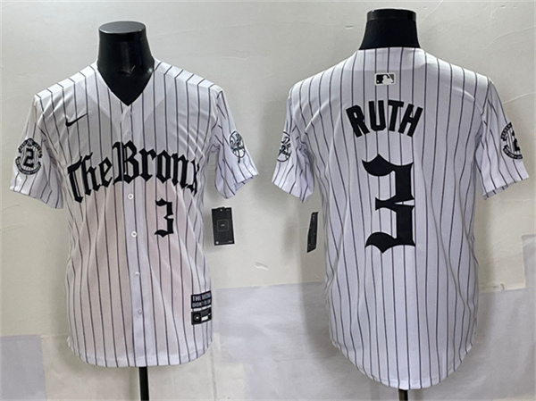 New York Yankees #3 Babe Ruth White Pinstripe 'Gothic Legacy Edition' Vapor Premier Limited Stitched Jersey - Zenithce