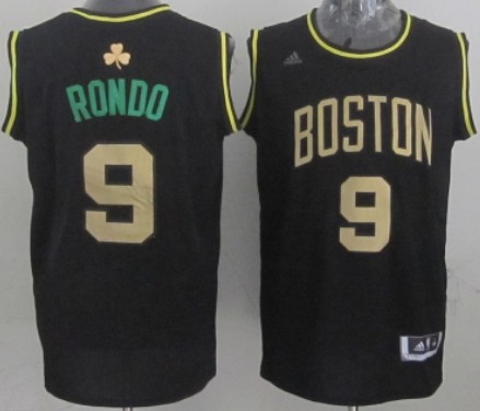 Boston Celtics #9 Rajon Rondo All Black With Gold Jersey - Zenithce