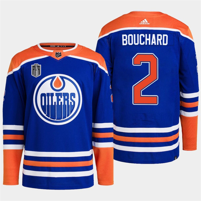 Edmonton Oilers #2 Evan Bouchard Royal 2024 Stanley Cup Final Patch Stitched Jersey - Zenithce