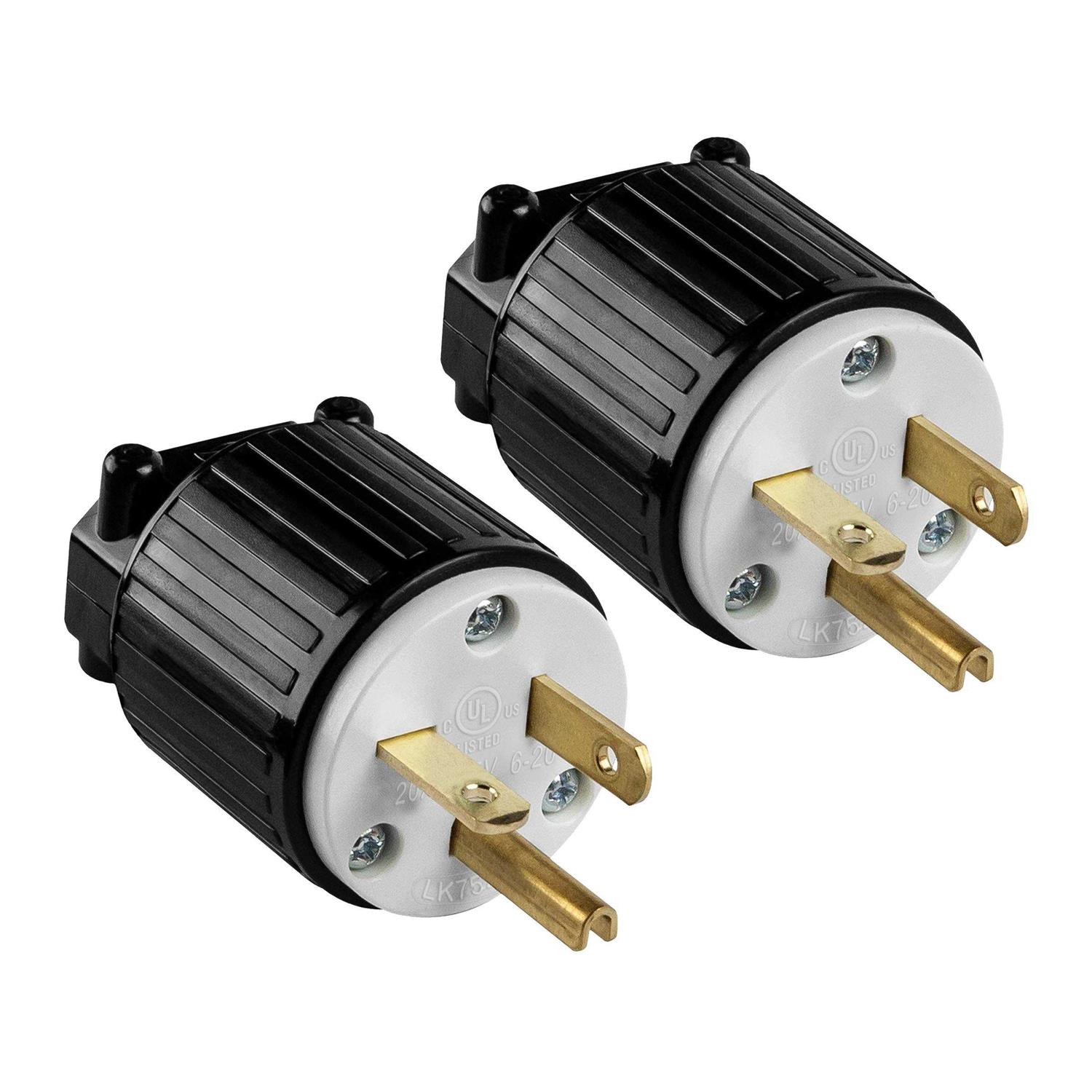 Enerlites Nema 6-15p Straight Blade Replacement Plug Connector Male Extension Cord Ends 66220-BK - Zenithce