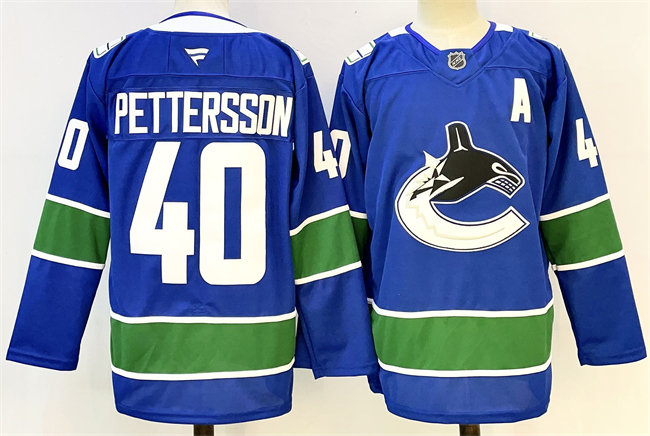 Vancouver Canucks #40 Elias Pettersson Royal 2024-25 With A Patch Home Stitched Jersey - Zenithce