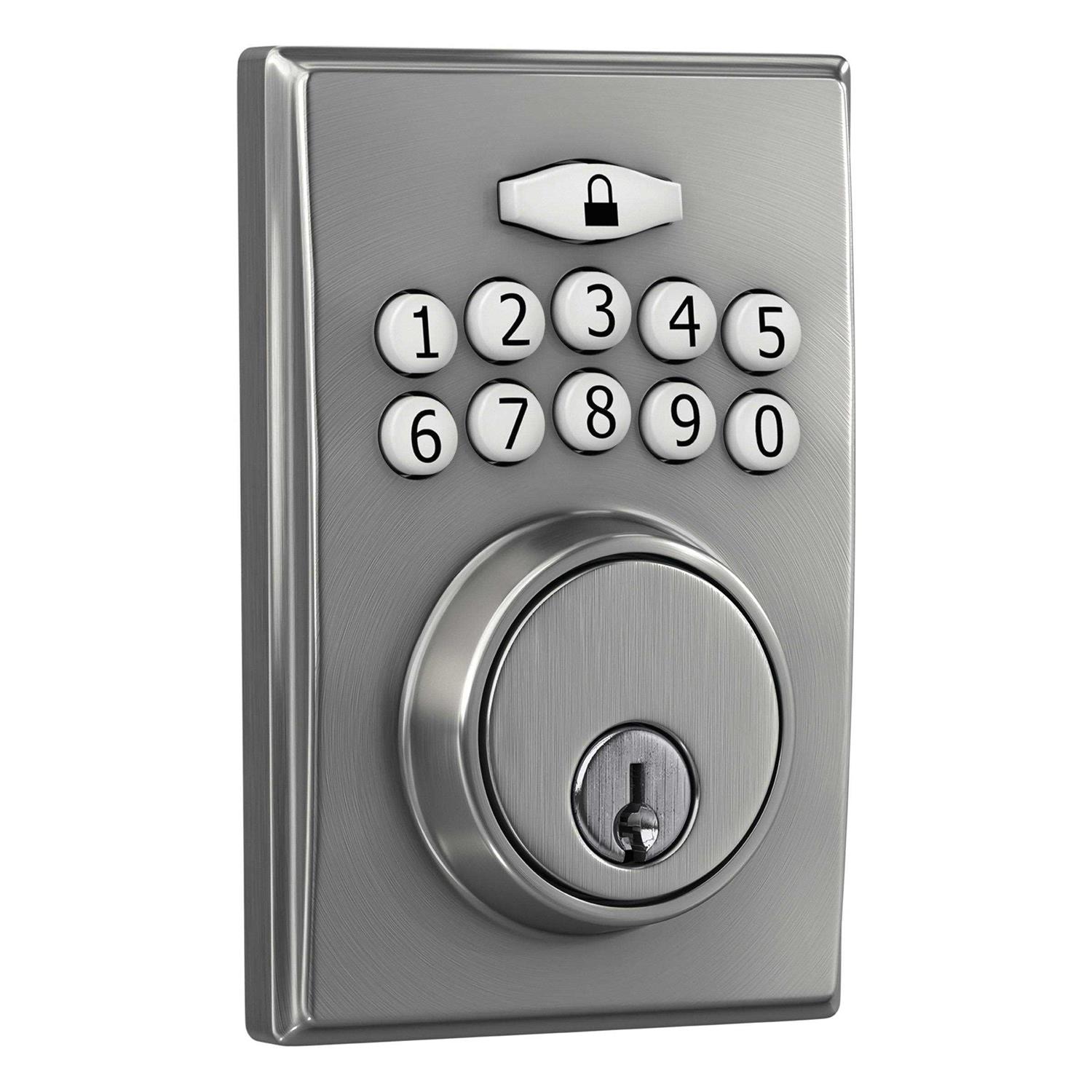First Secure by Schlage Presley Keypad Electronic Door Lever Lock with Truss Trim in Satin Stainless Steel for Interior or Exterior Door - Zenithce