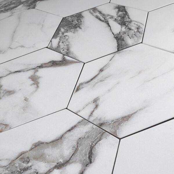 MOLOVO Elegance Gold Hexagon 7.7 in. x 8.9 in. Matte Porcelain Marble look Floor and Wall Tile - Zenithce