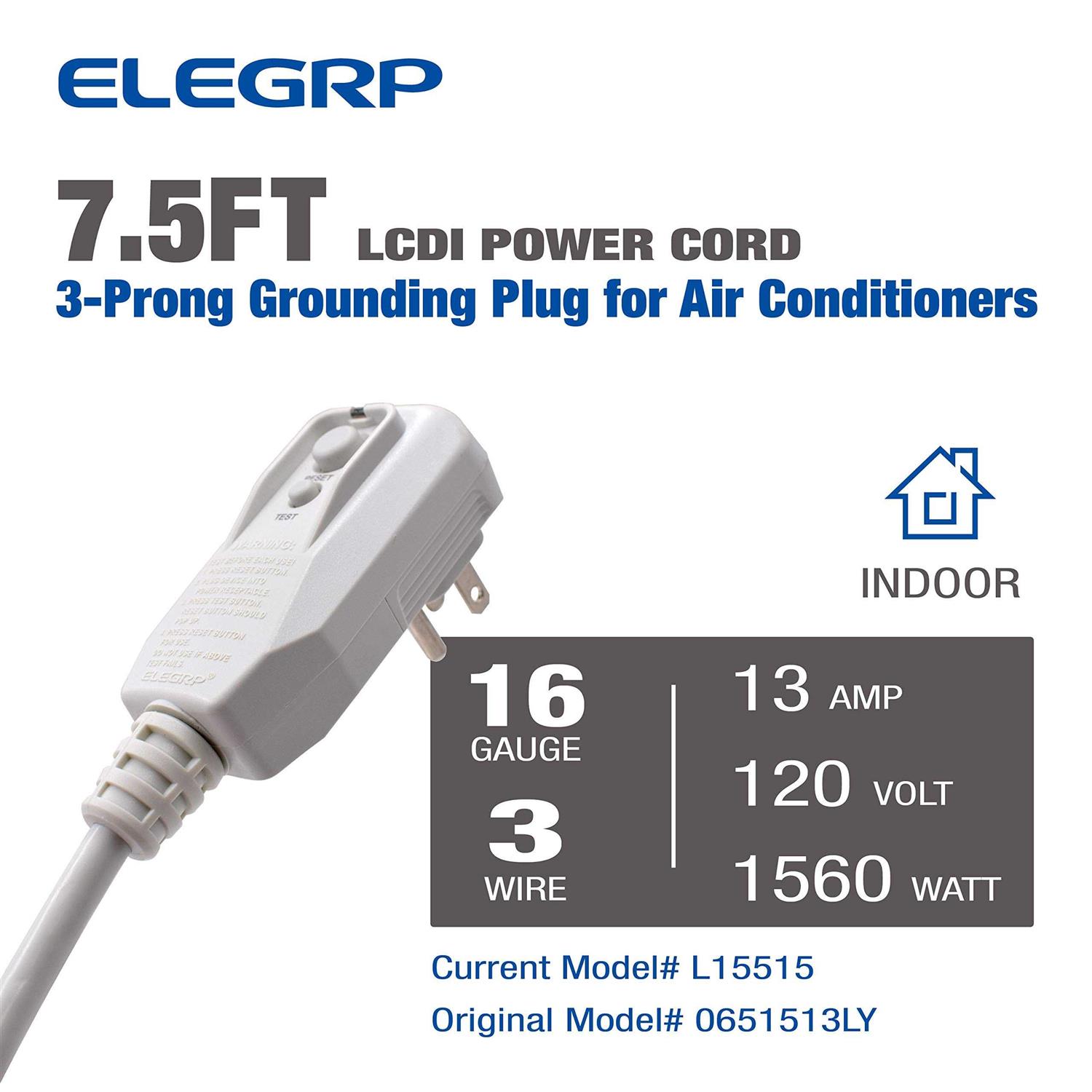 ELEGRP L15515 LCDI Power Cord Plug for A/C Air Conditioner - Zenithce