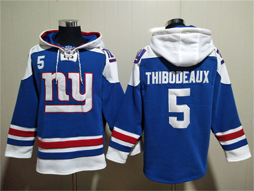 New York Giants #5 Kayvon Thibodeaux Blue Lace-Up Pullover Hoodie - Zenithce