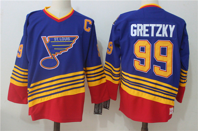 St. Louis Blues #99 Wayne Gretzky MitchellNess Blue Throwback 1995 - 96 Authentic Road Stitched Jersey - Zenithce