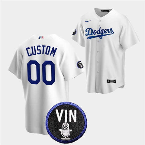 Los Angeles Dodgers Customized Custom 2022 White Vin Scully Patch Cool Base Stitched Baseball Jersey - Zenithce
