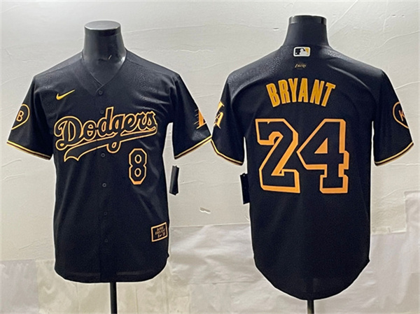 Los Angeles Dodgers Front #8 Back #24 Kobe Bryant Black With KB Patch Stitched Jersey - Zenithce