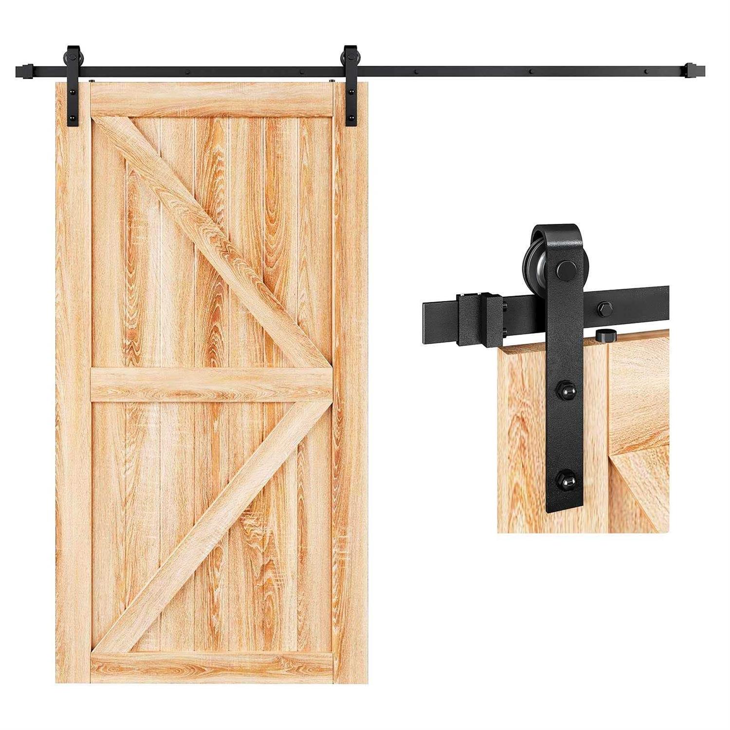 EaseLife 8 ft Double Door Sliding Barn Door Hardware Track Kit,Basic J Pulley,Heavy Duty,Slide Smoothly Quietly,Easy Install - Zenithce
