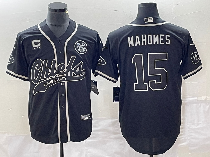 Kansas City Chiefs #15 Patrick Mahomes Black With 4-Star C Patch Cool Bae Stitched Jersey - Zenithce