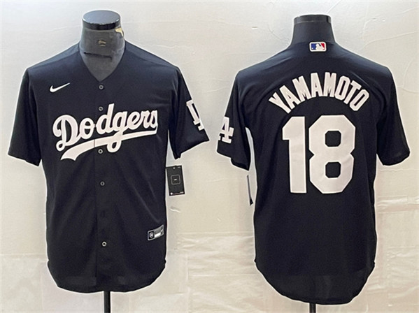 Los Angeles Dodgers #18 Yoshinobu Yamamoto Black Cool Base Stitched Jersey - Zenithce