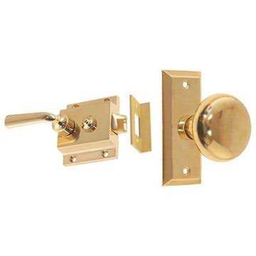 Restorers Classic Brass Screen Door Rim Latch with Knob & Lever - Zenithce