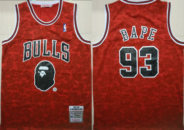 Bulls 93 Bape Red 1997-98 Hardwood Classics Jersey - Zenithce