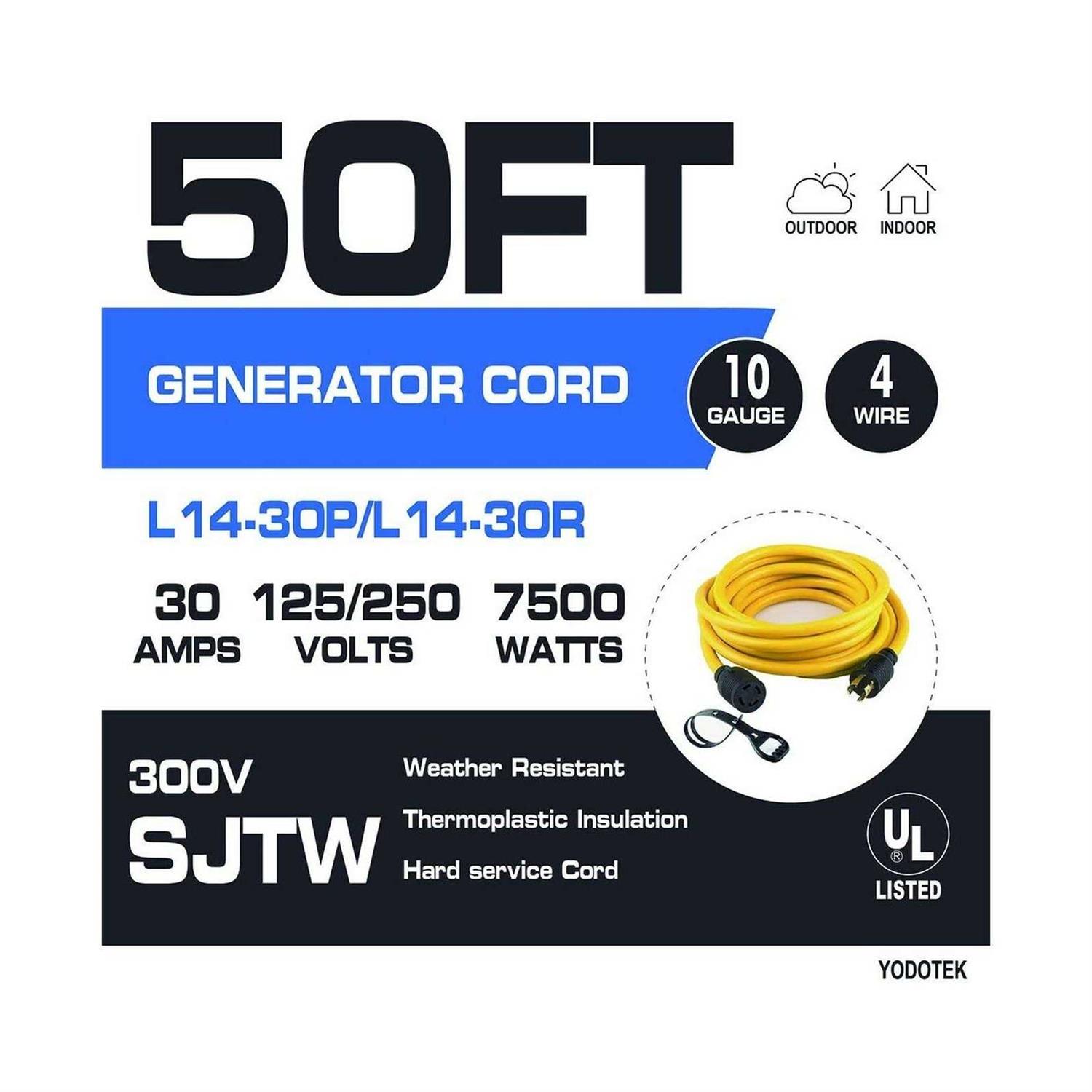 Yodotek 50FT Multiple Power Extension Cord Black,7 Evenly-Spaced Inline Outlet - Zenithce