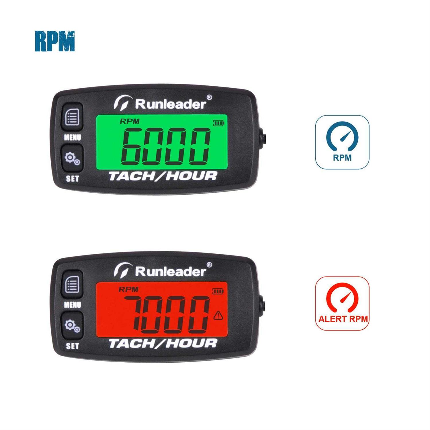 Runleader Digital Gas Engine Tachometer Hours & RPM Record,Backlight Hour Meter,Battery Replaceable for Riding Mower Generator Compressor - Zenithce