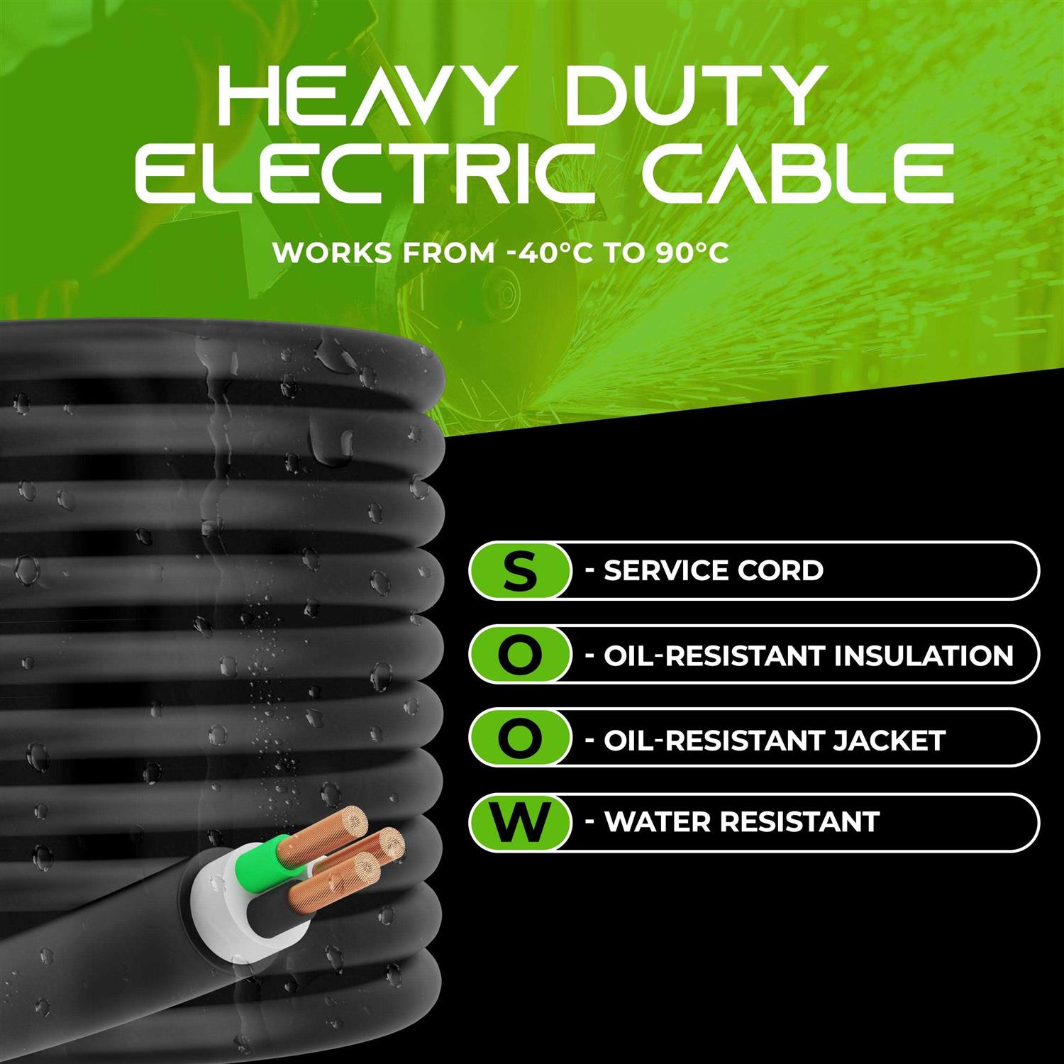 Gearit AWG Portable Power Cable Soow 600v Gauge Electric Wire for Motor Leads - Zenithce