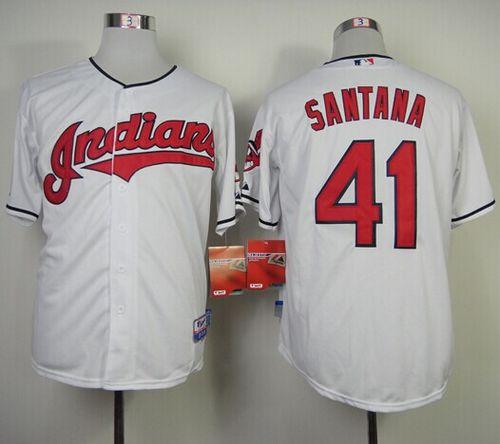 Indians #41 Carlos Santana White Cool Base Stitched Jersey - Zenithce