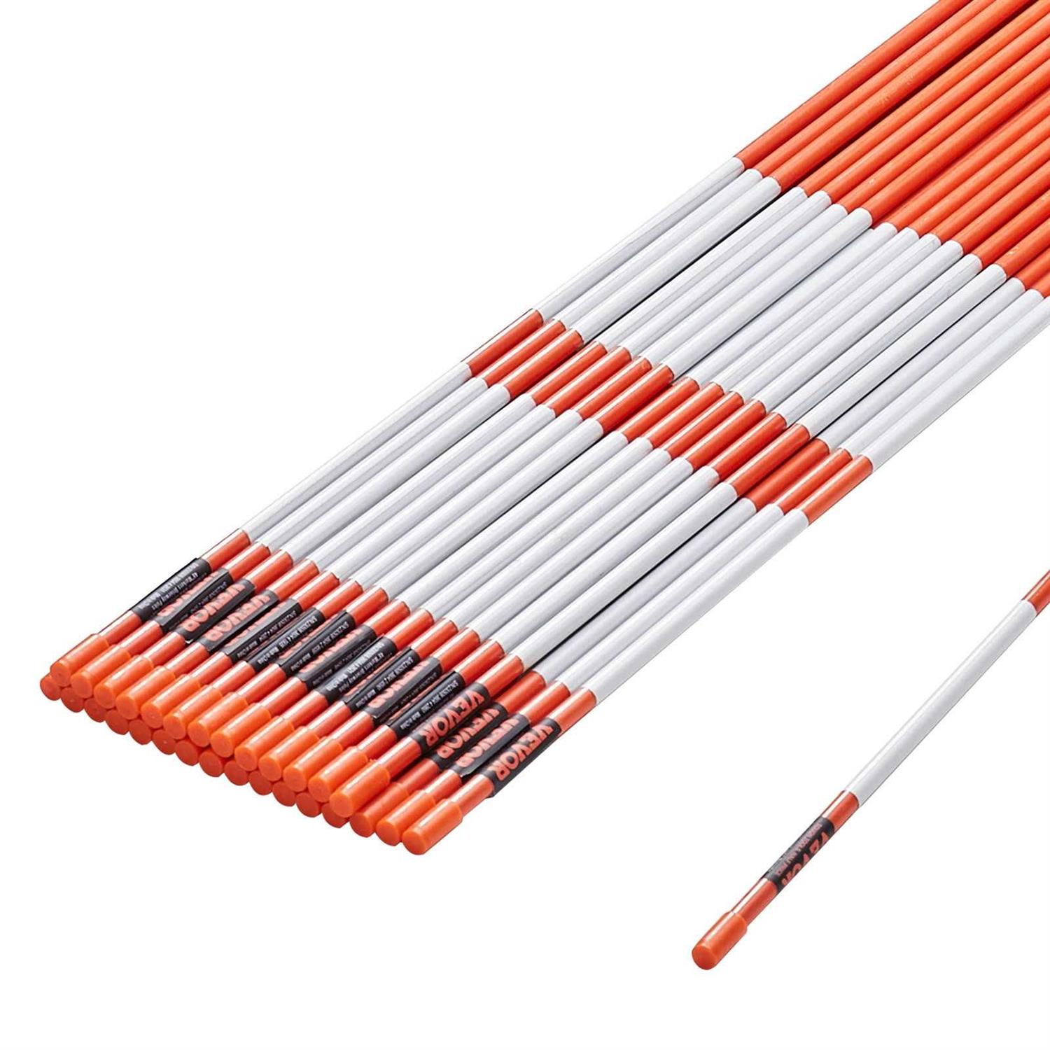 VEVOR Driveway Markers 48 inch 0.4 inch Diameter Orange Fiberglass Poles Snow Stakes with Reflective Tape - Zenithce