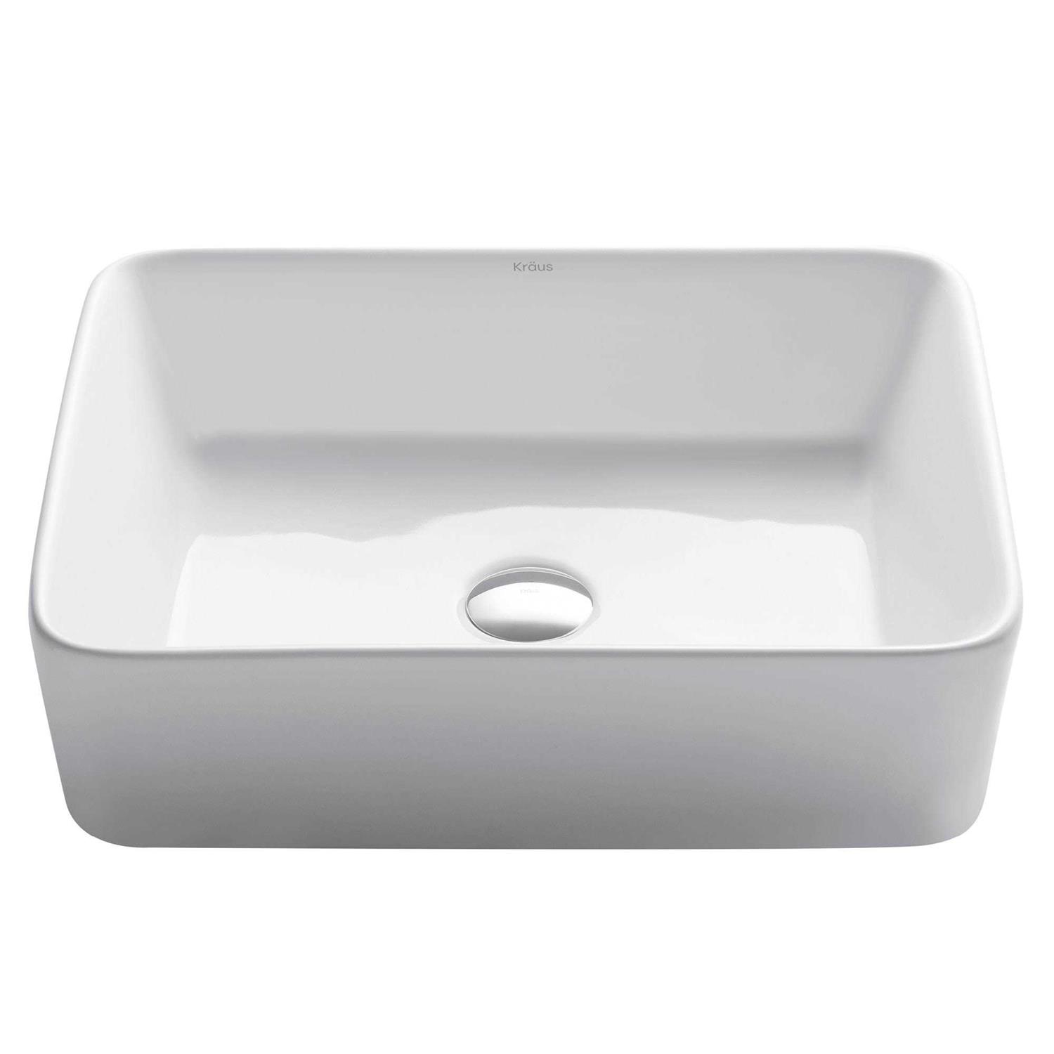 Kraus Rectangular Ceramic Vessel Bathroom Sink White KCV-121 - Zenithce