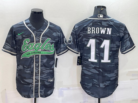 Philadelphia Eagles #11 A. J. Brown Gray Camo With Patch Cool Base Stitched Baseball Jersey - Zenithce