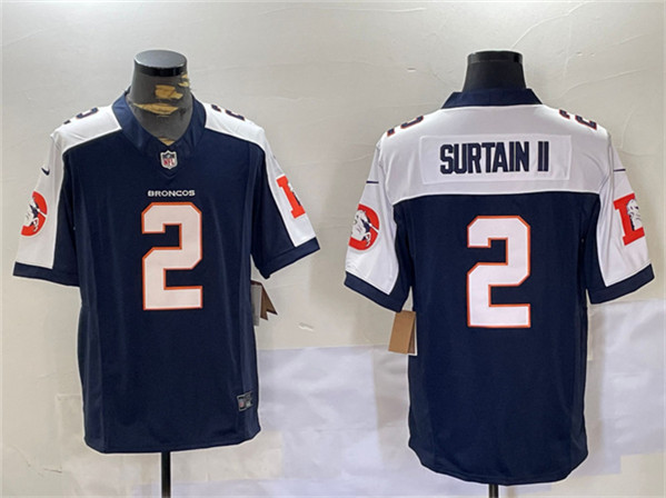 Denver Broncos #2 Patrick Surtain II Navy 2024 F.U.S.E. V2 Throwback Vapor Limited Alternate Stitched Jersey - Zenithce