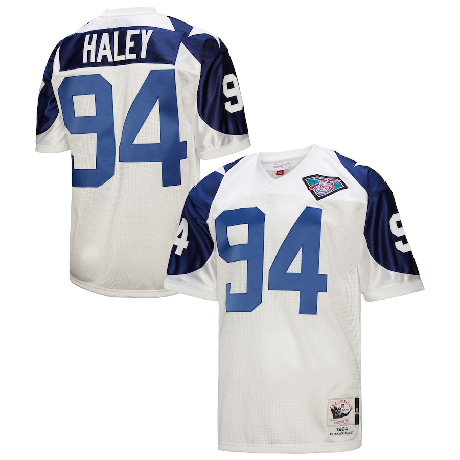 Mitchell Ness Charles Haley White Dallas Cowboys 1994 Authentic Throwback Retired Player Jersey - Zenithce