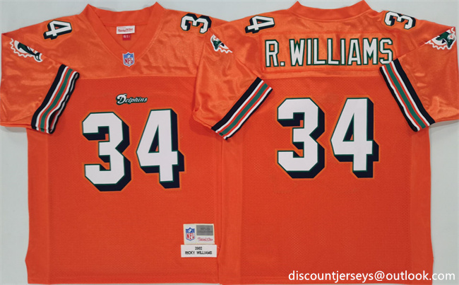 Miami Dolphins #34 Ricky Williams Orange Throwback Stitched Football Jersey - Zenithce