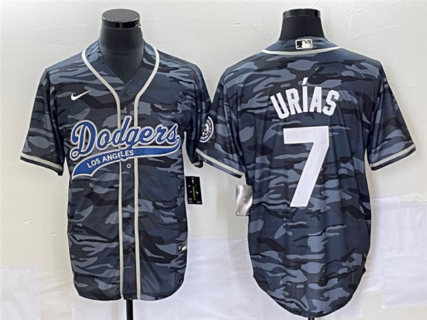 Los Angeles Dodgers #7 Julio Urías Gray Camo Cool Base With Patch Stitched Jersey - Zenithce
