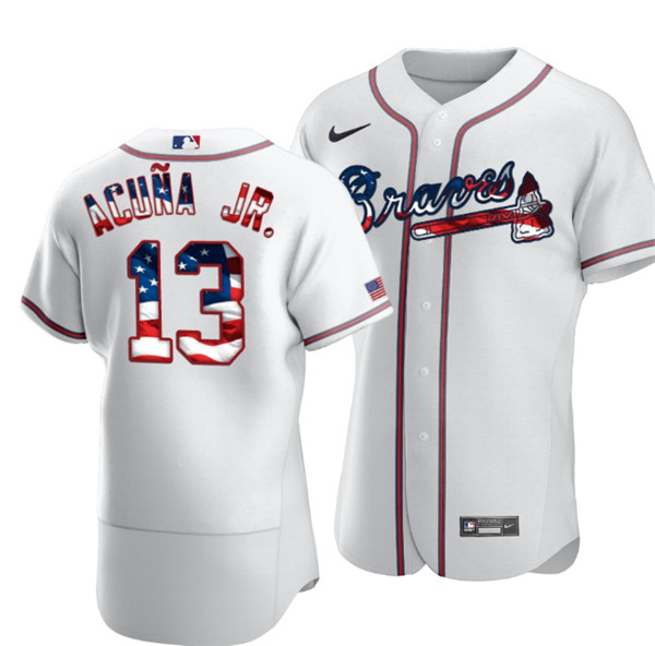 Atlanta Braves White #13 Ronald Acuña Jr 2020 2020 Stars Stripes Flex Base Stitched Jersey - Zenithce