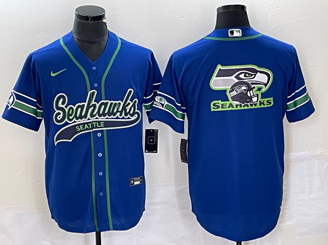 Seattle Seahawks Royal Throwback Team Big Logo Cool Base Stitched Jersey - Zenithce