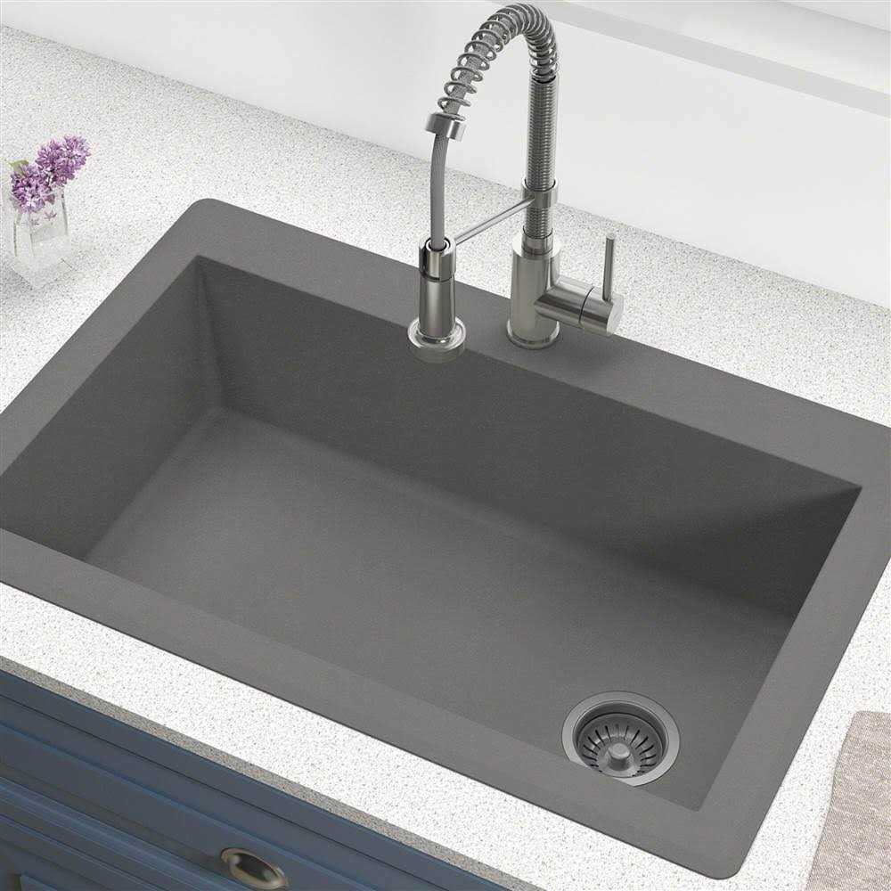 Kraus Forteza 33 Dual Mount 50/50 Double Bowl Granite Kitchen Sink in Grey KGD-52GREY - Zenithce