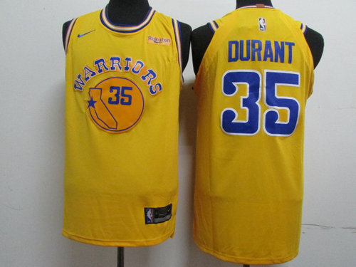 Golden State Warriors #35 Kevin Durant Yellow Throwback Authentic Jersey - Zenithce