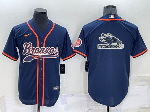 Denver Broncos Navy Team Big Logo With Patch Cool Base Stitched Baseball Jersey - Zenithce