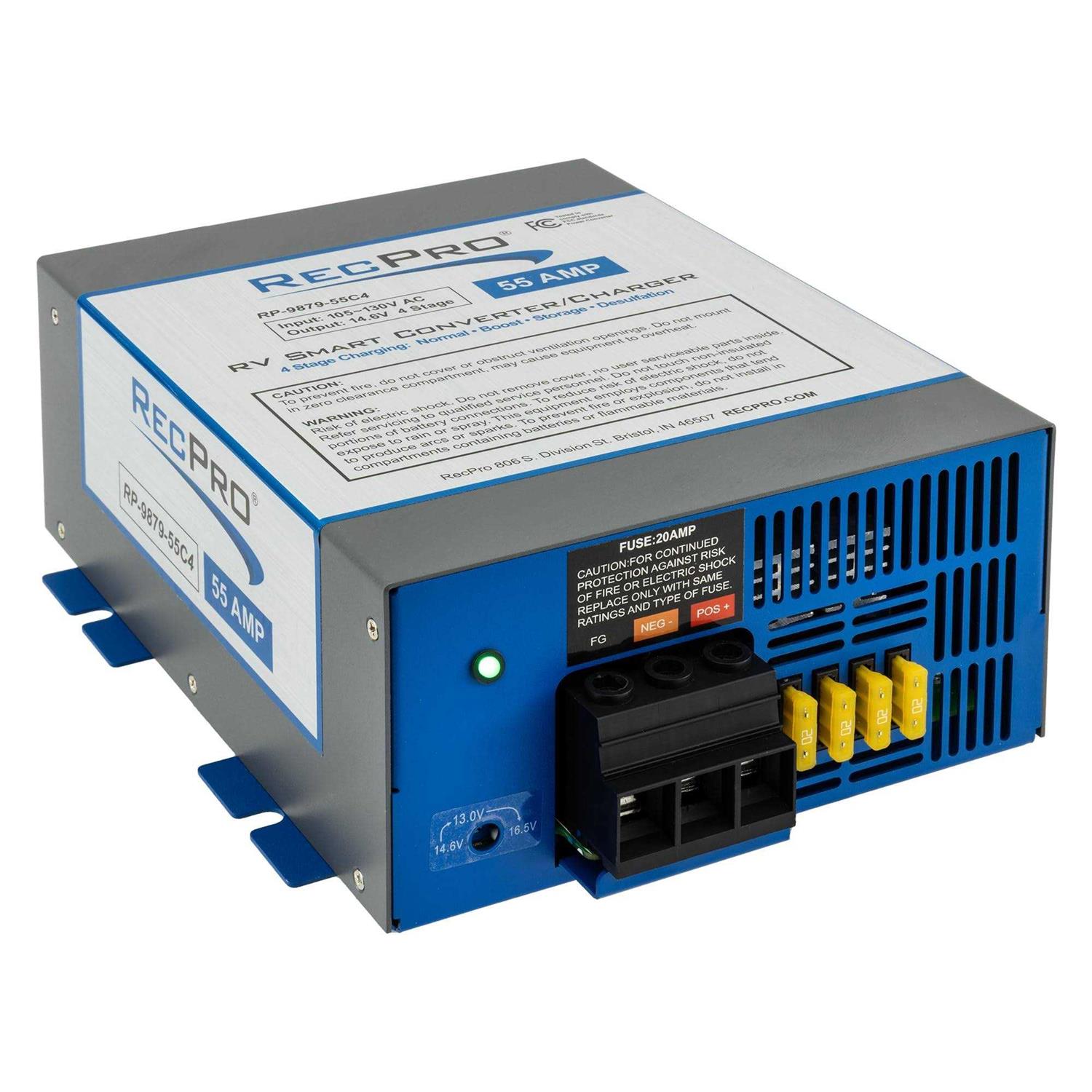 Recpro RV Converter 45 Amp Multiple Capacities RV Power Converter 4 Stage Smart Charging - Zenithce