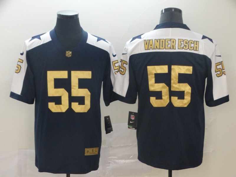 Dallas Cowboys #55 Leighton Vander Esch Navy Blue Thanksgiving Throwback Gold Limited Stitched Jersey - Zenithce