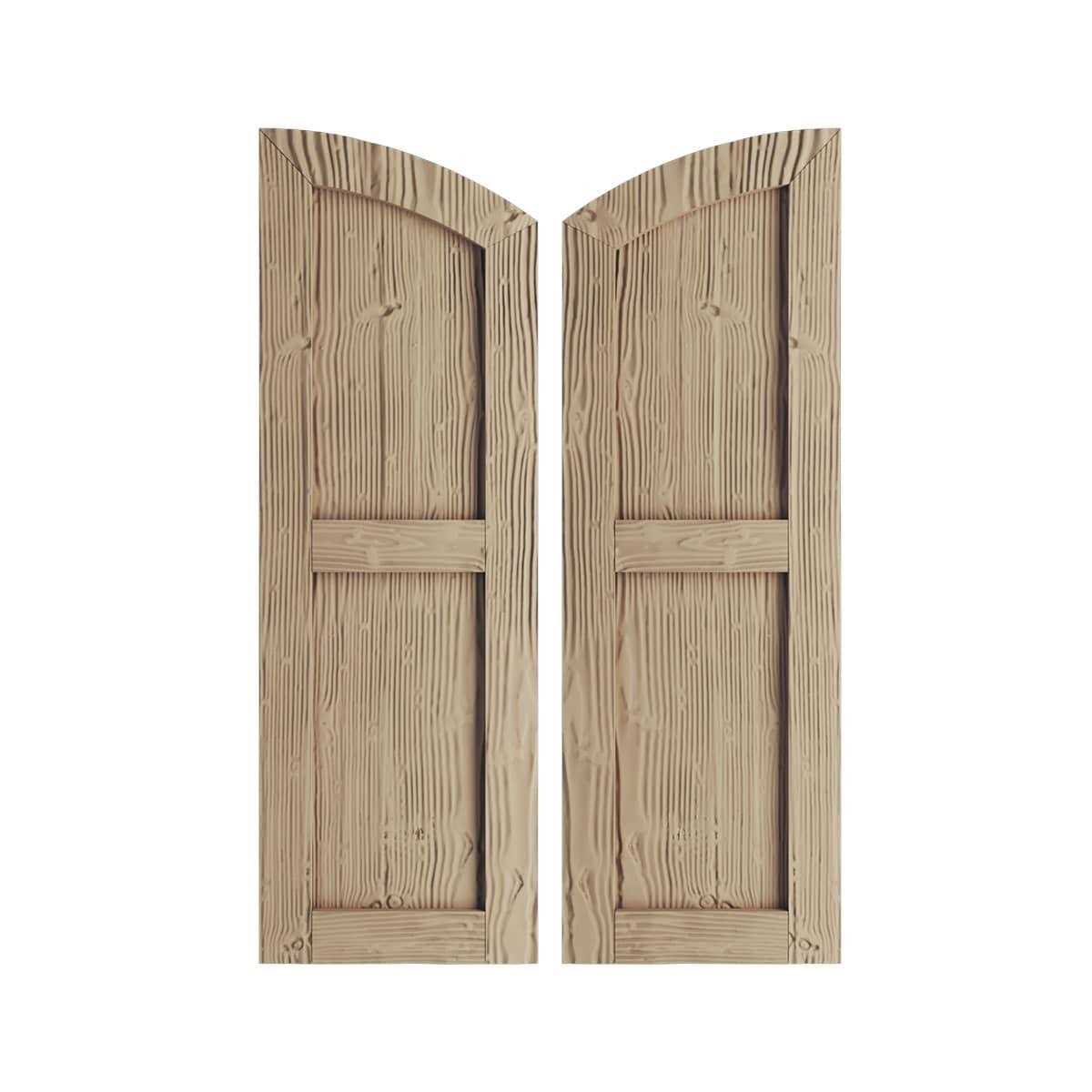 Ekena Millwork Timberthane Two Equal Flat Panel w/Elliptical Top Faux Wood Shutters - Zenithce