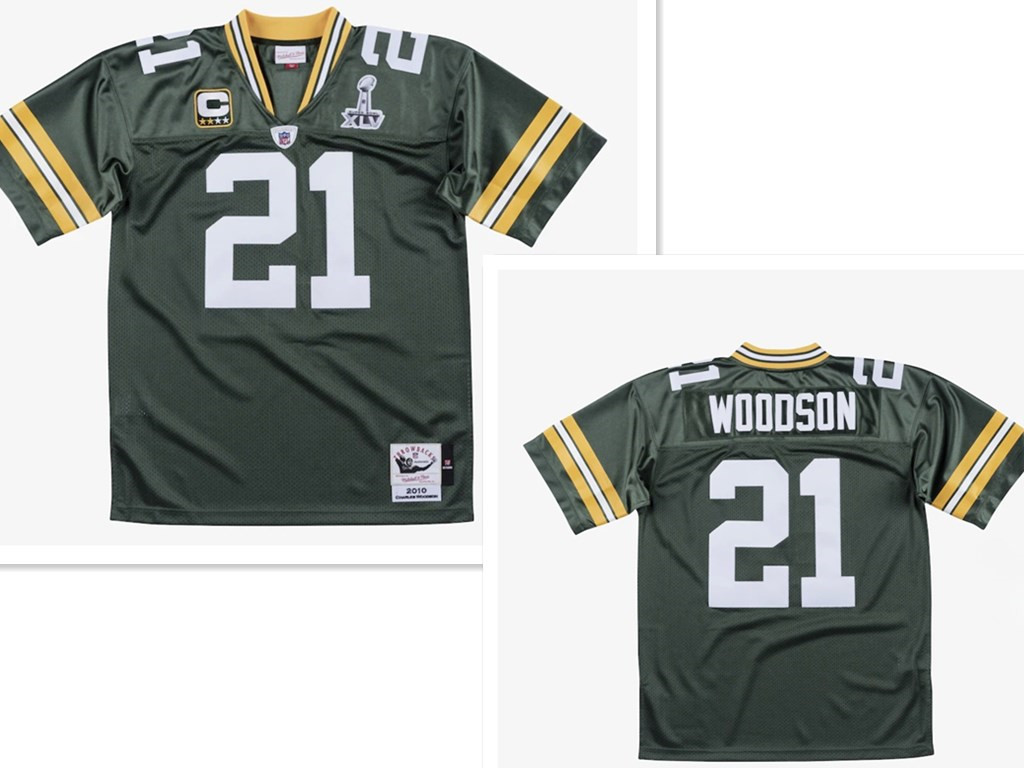 Green Bay Packers #21 Charles Woodson Green With 2-star captains' patch and Super Bowl XLV patch 2010 Throwback Jersey - Zenithce