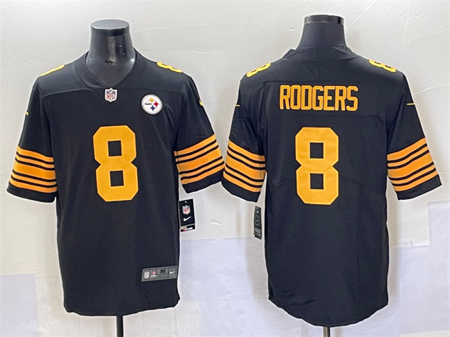 Pittsburgh Steelers #8 Aaron Rodgers Black 2025 Color Rush Vapor Limited Stitched Jersey - Zenithce