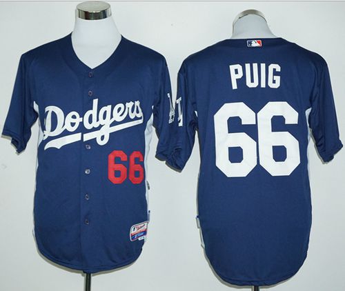 Dodgers #66 Yasiel Puig Navy Blue Cooperstown Stitched Jersey - Zenithce