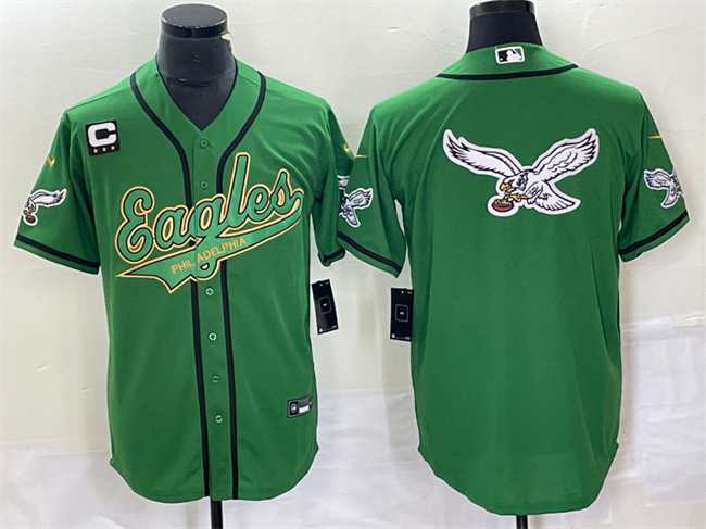Philadelphia Eagles Green Gold Team Big Logo With C Patch Cool Base Stitched Jersey - Zenithce