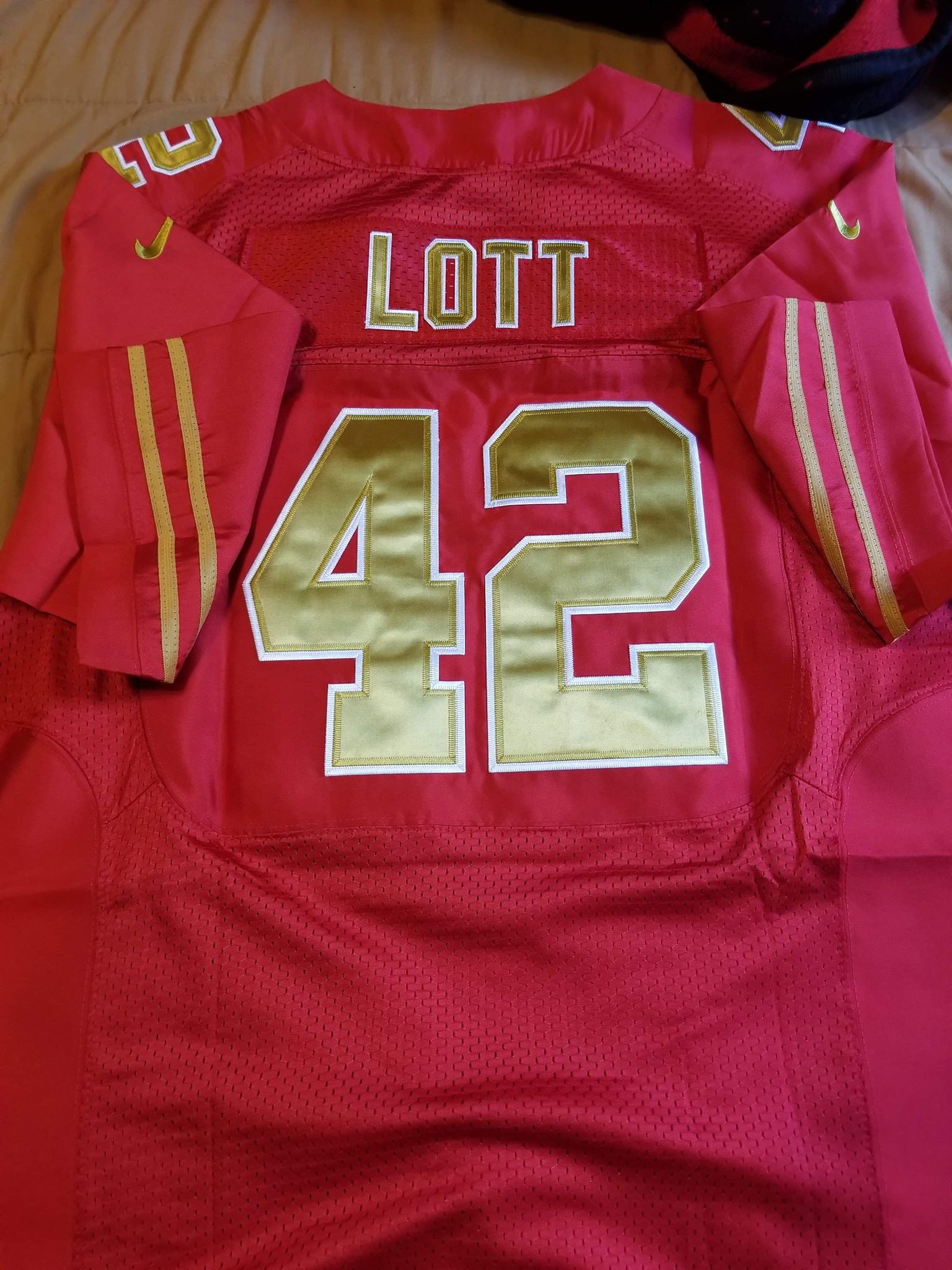 San Francisco 49ers #42 Ronnie Lott Custom Red Color With Gold Letters Rush Vapor Untouchable Limited Stitched NFL Jersey - Zenithce