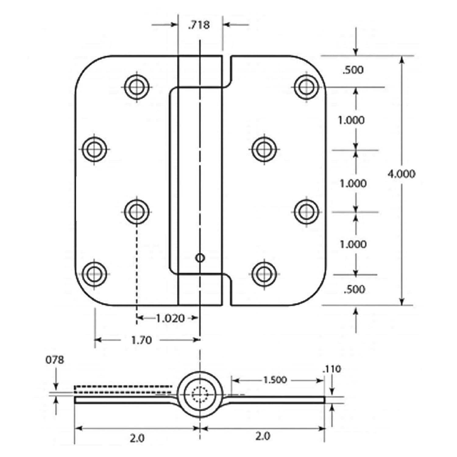 Dynasty Hardware 4 inch Spring Loaded Door Hinge Self Closing with 5/8 Radius Corners - Zenithce