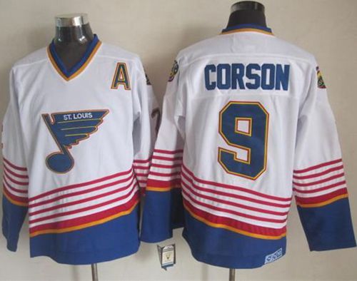 Blues #9 Shayne Corson White Light Blue CCM Throwback Stitched Jersey - Zenithce