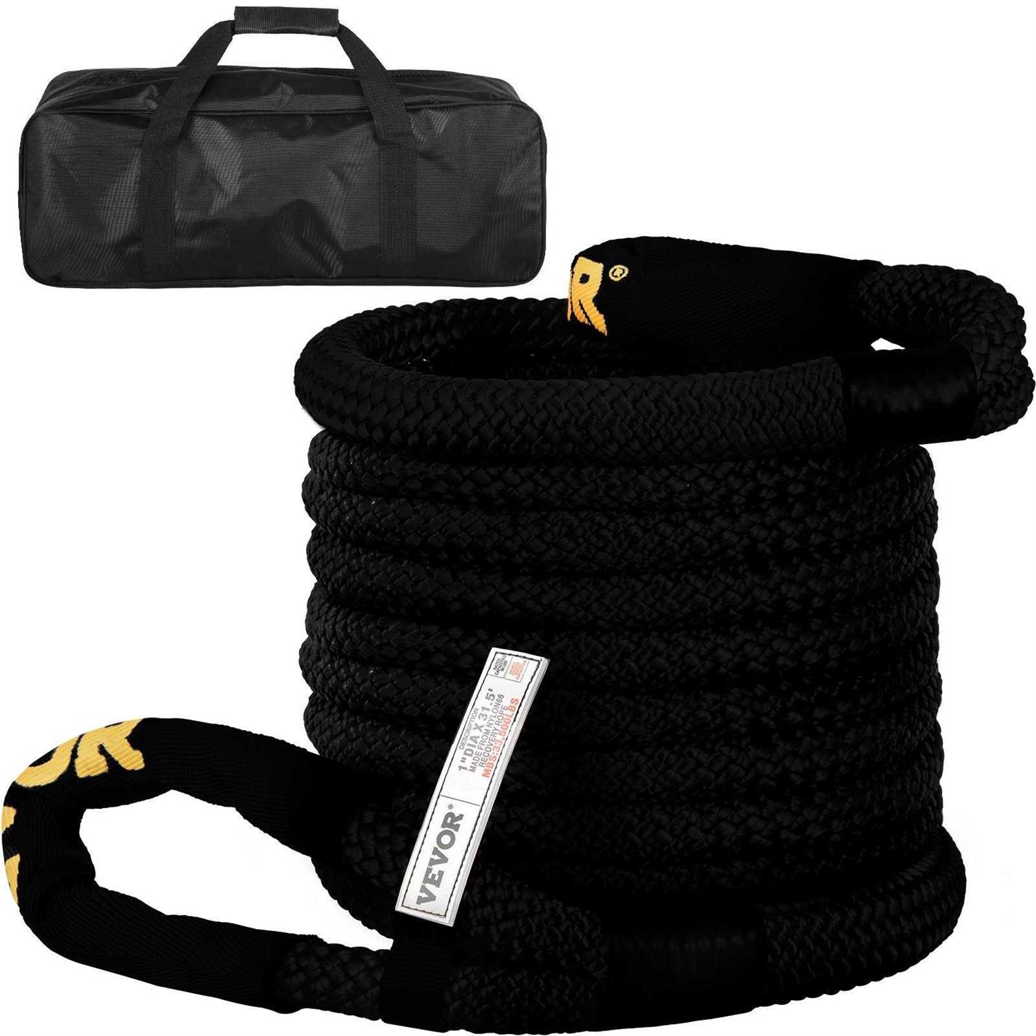 VEVOR 31.5′ Recovery Tow Rope Heavy Duty Nylon Double Braided Kinetic Energy Rope w/Loops and Protective Sleeves - Zenithce