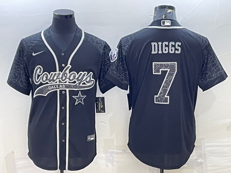 Dallas Cowboys #7 Trevon Diggs Black Reflective With Patch Cool Base Stitched Baseball Jersey - Zenithce