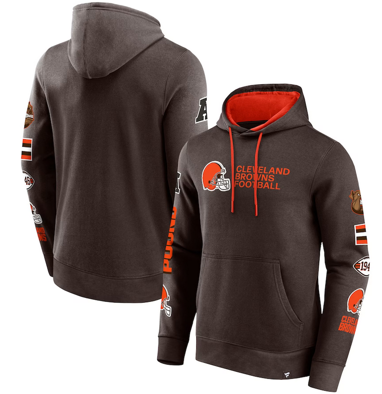 Cleveland Browns Brown Extra Innings Stitched Logo Pullover Hoodie - Zenithce