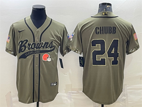 Cleveland Browns #24 Nick Chubb Olive 2022 Salute To Service Cool Base Stitched Baseball Jersey - Zenithce