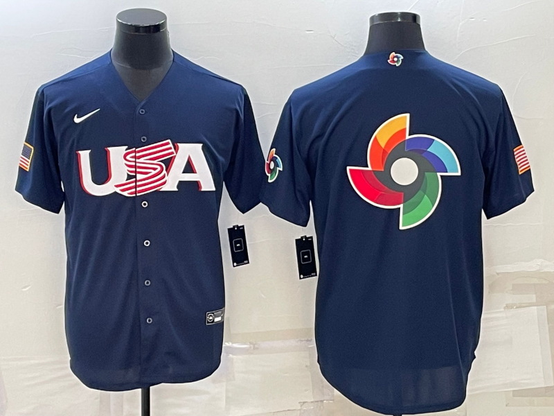 USA Blank 2023 Navy World Big Logo With Patch Classic Stitched Jersey - Zenithce