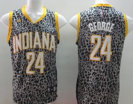 Indiana Pacers #24 Paul George Black Leopard Print Fashion Jersey - Zenithce