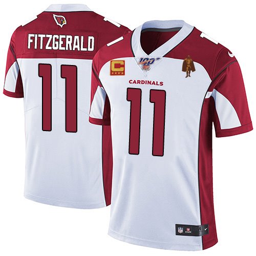Arizona Cardinals #11 Larry Fitzgerald White With C Patch Walter Payton Patch Limited Stitched Jersey - Zenithce